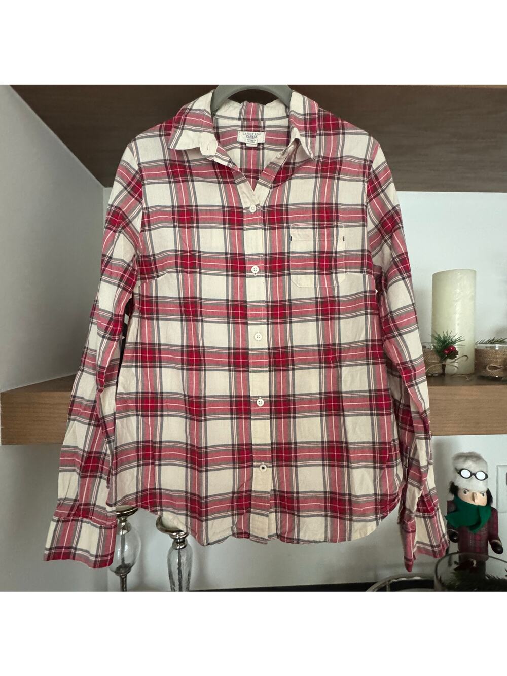 Land's End Canvas Lightweight Button Down Flannel Print Top